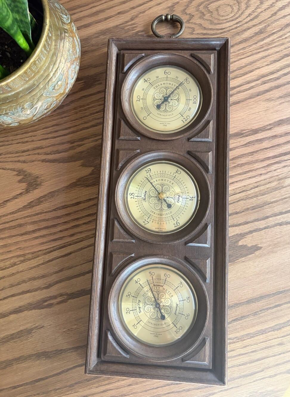 Vintage 1970s Midcentury Springfield Weather Station Barometer Thermometer